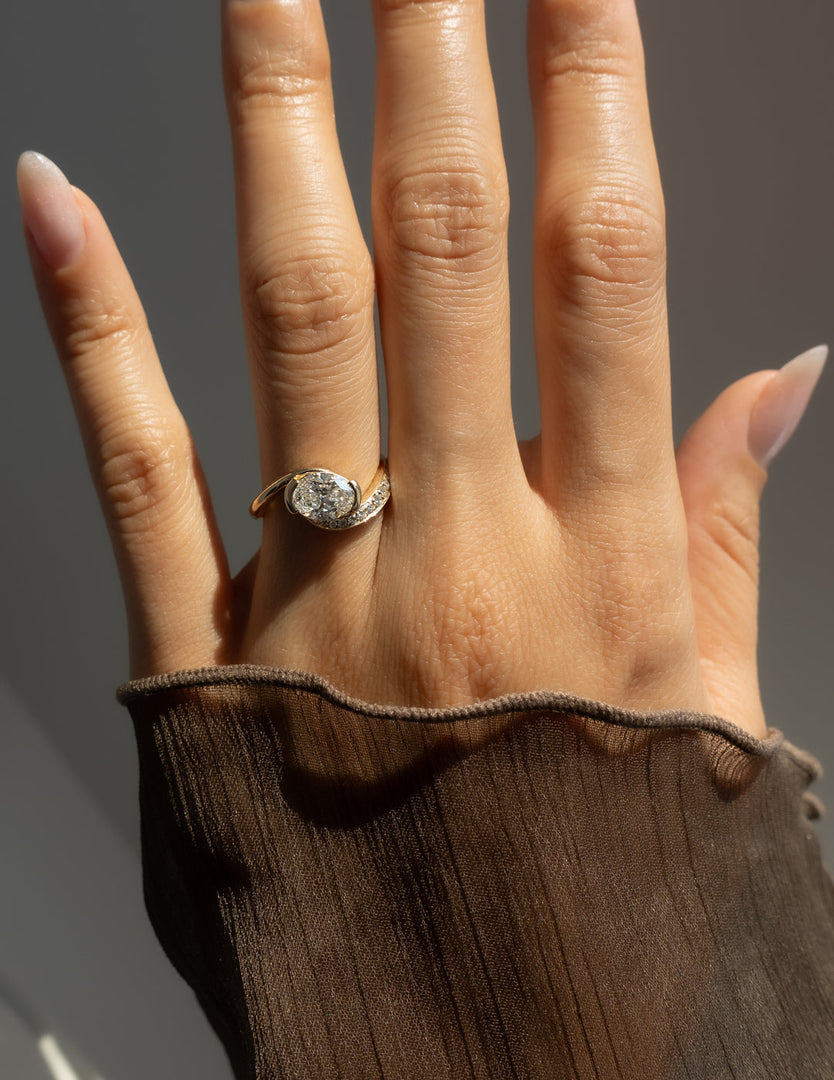 2.0CT Oval Cut Moissanite Unique Pave Diamond Engagement Ring
