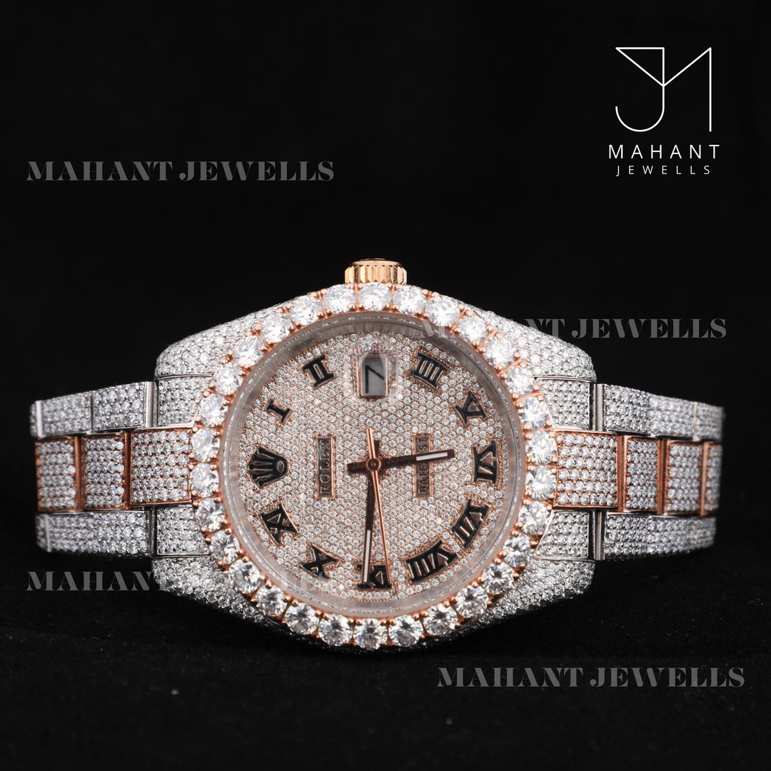Full Iced Out VVS Moissanite Diamond Roman Dial Wrist Watch