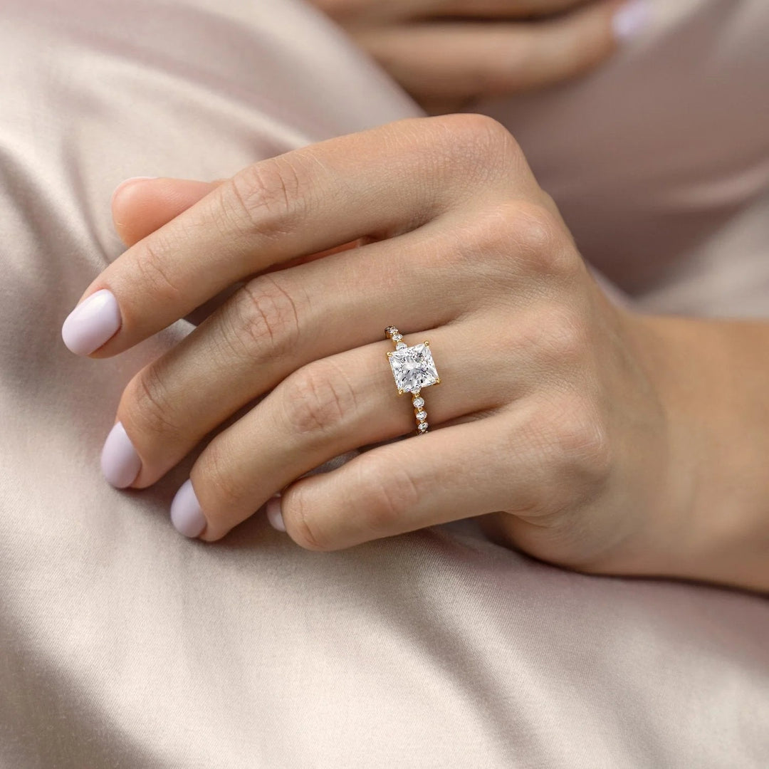 1.50 CT Princess Cut Solitaire Moissanite Diamond Pave Engagement Ring