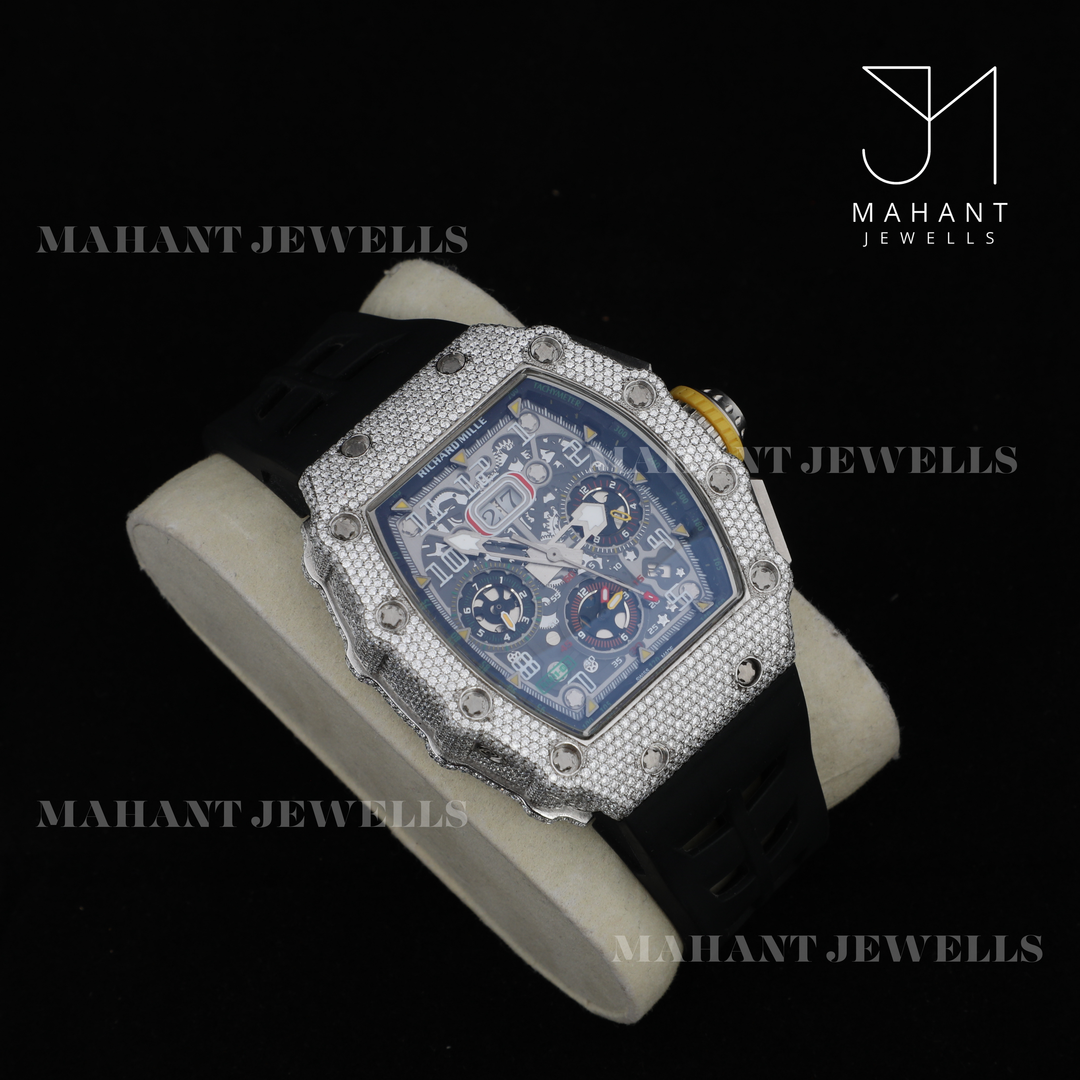 Bling Bling VVS Moissanite Black Strap Branded Watch