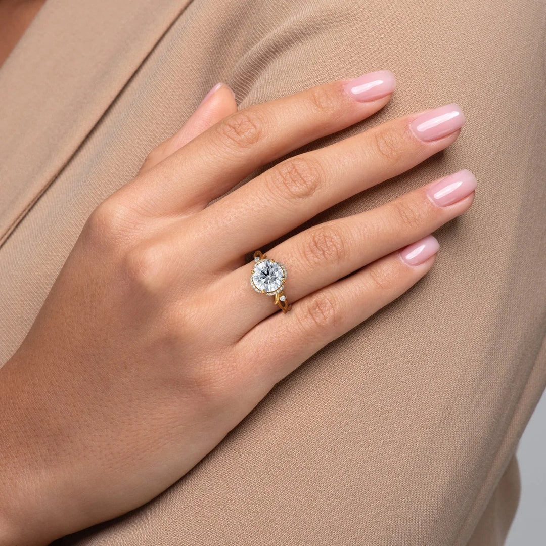 2.0CT Round Diamond Lab Grown Halo Nature Inspired Engagement Ring