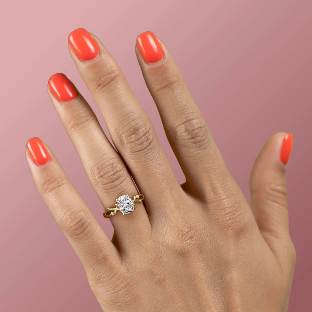 1.50 CT Elongated Cushion Cut Nature Inspired Moissanite Diamond Engagement Ring