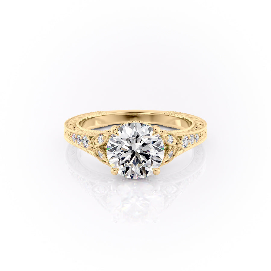 2.0CT Round Cut Milgrain Vintage Moissanite Diamond Engagement Ring