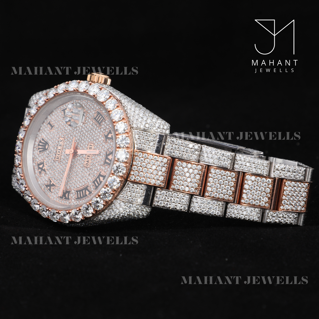 Full Iced Out VVS Moissanite Diamond Roman Dial Wrist Watch