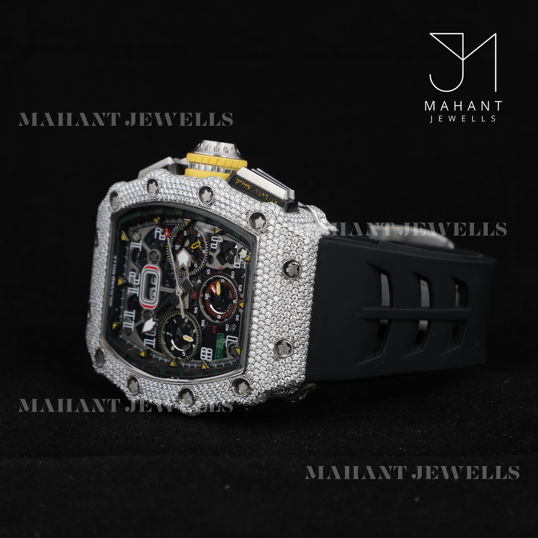 Bling Bling VVS Moissanite Black Strap Branded Watch