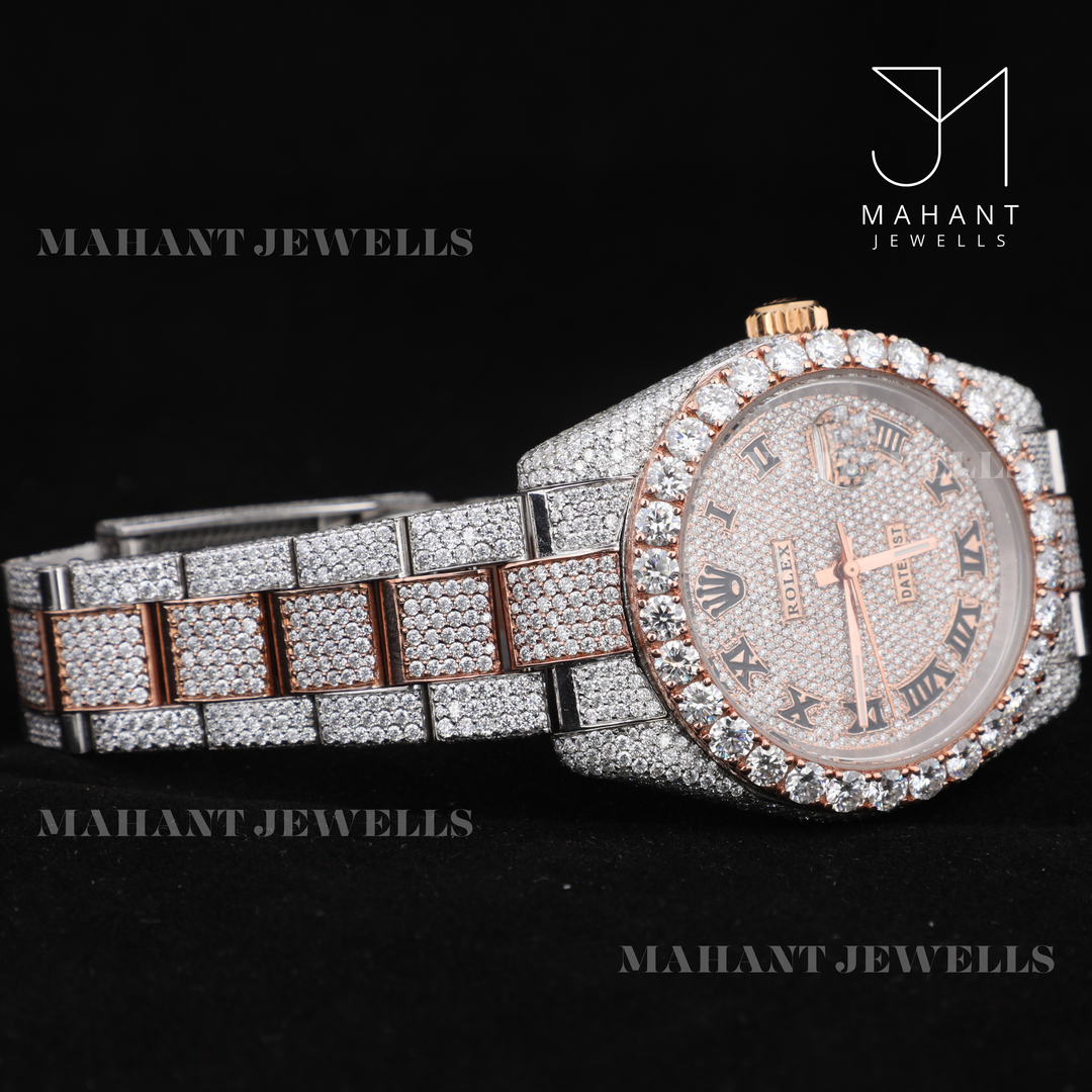 Full Iced Out VVS Moissanite Diamond Roman Dial Wrist Watch