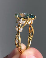 Load image into Gallery viewer, 2 CT Art Deco Style Floral Leaf Moissanite Ring Blue Green Marquise Cut Engagement Ring