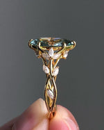 Load image into Gallery viewer, 2 CT Art Deco Style Floral Leaf Moissanite Ring Blue Green Marquise Cut Engagement Ring