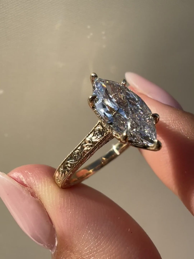 3.00 CT Vintage Inspire Lab Grown Diamond Hand Engrave Engagement Ring