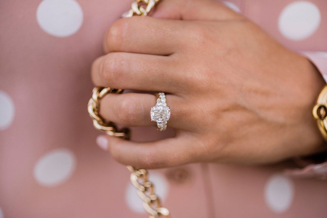 2.0 CT Elongated Cushion Three Stone Moissanite Diamond Engagement Ring