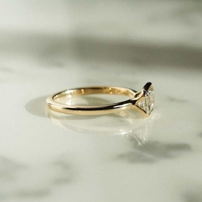 1.0CT Half Bezel Set Radiant Cut Lab Grown Diamond Solitaire Engagement Ring
