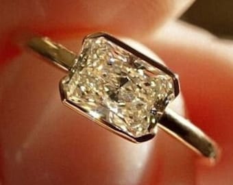 1.0CT Half Bezel Set Radiant Cut Lab Grown Diamond Solitaire Engagement Ring