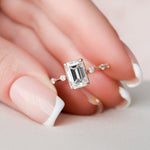 Load image into Gallery viewer, 2 CT Emerald Cut Moissanite Distance Pave Engagement Ring 18K Solid Yellow Gold Ring