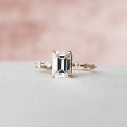 2 CT Emerald Cut Moissanite Distance Pave Engagement Ring 18K Solid Yellow Gold Ring