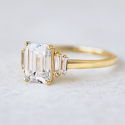 1.50 CT Emerald Cut Moissanite 5 Stone Engagement Ring 18K Solid Yellow Gold Ring
