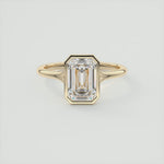 Load image into Gallery viewer, 3.50 CT Split Shank Emerald Bezel Set Solitaire Engagement Ring