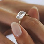 Load image into Gallery viewer, 3 CT Emerald Flush Stacking Half Bezel Solitaire Moissanite Engagement Ring