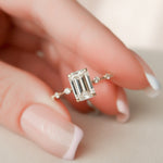 Load image into Gallery viewer, 2 CT Emerald Cut Moissanite Distance Pave Engagement Ring 18K Solid Yellow Gold Ring