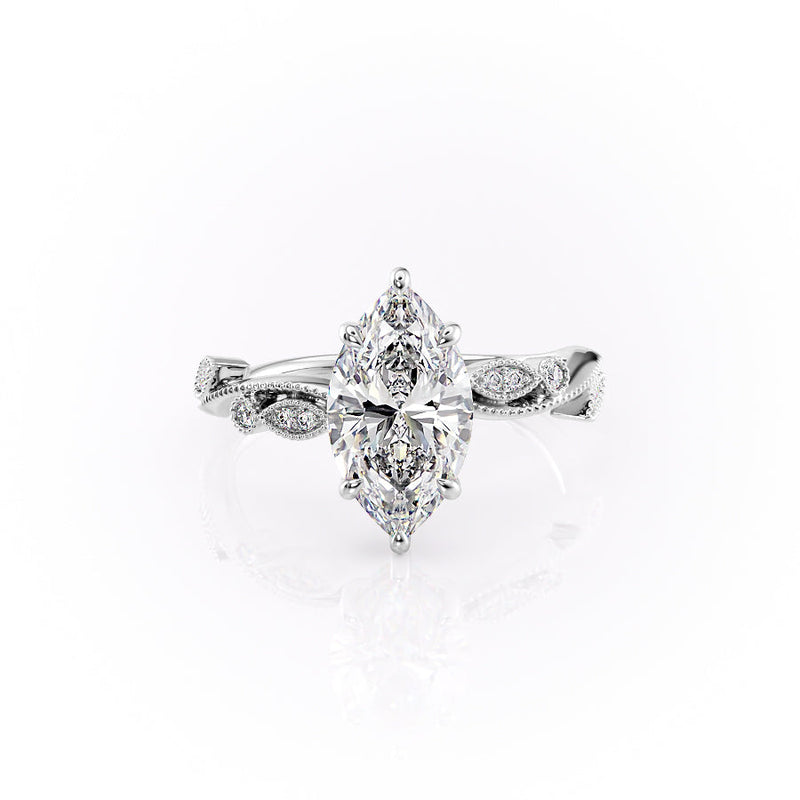 2 CT Marquise Lab Grown Leaf Style Engagement Ring