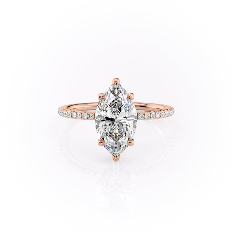 2 CT Marquise Lab Grown Pave Hidden Halo Engagement Ring