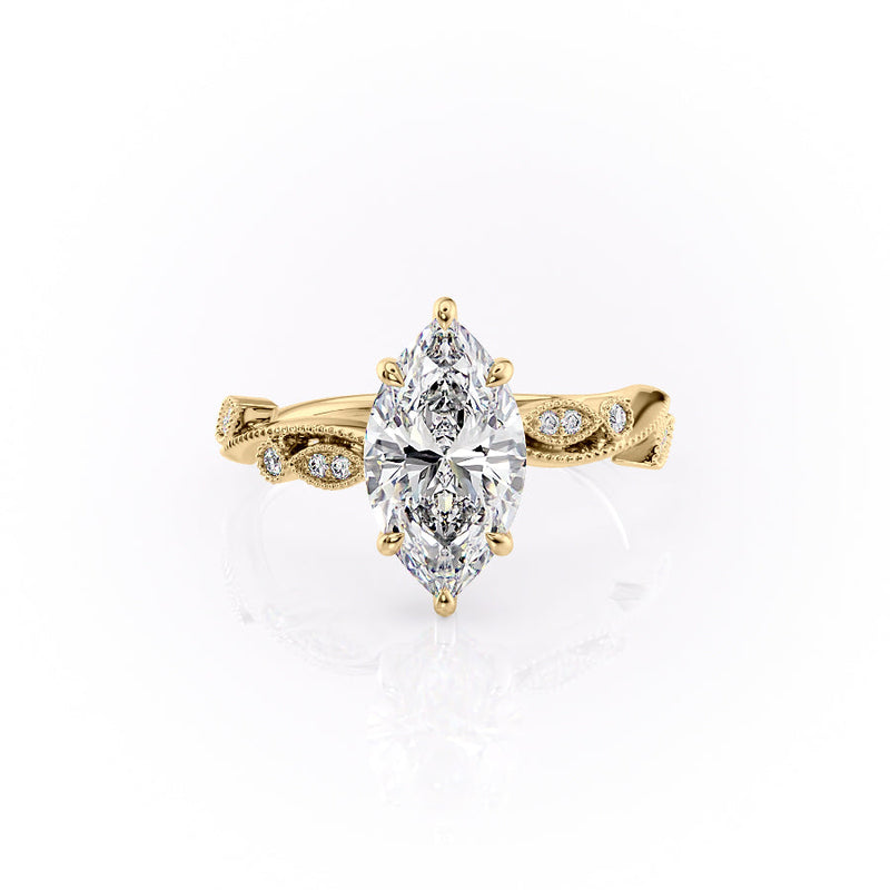 2 CT Marquise Lab Grown Leaf Style Engagement Ring
