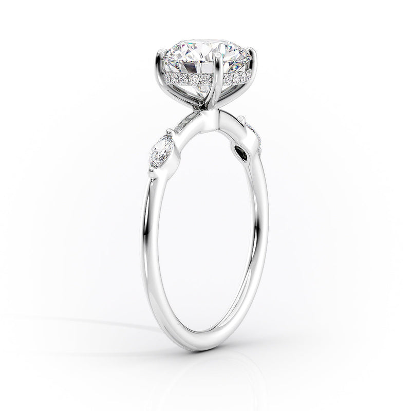 2.5 CT Marquise Moissanite Distance Pave Hidden Halo Engagement Ring