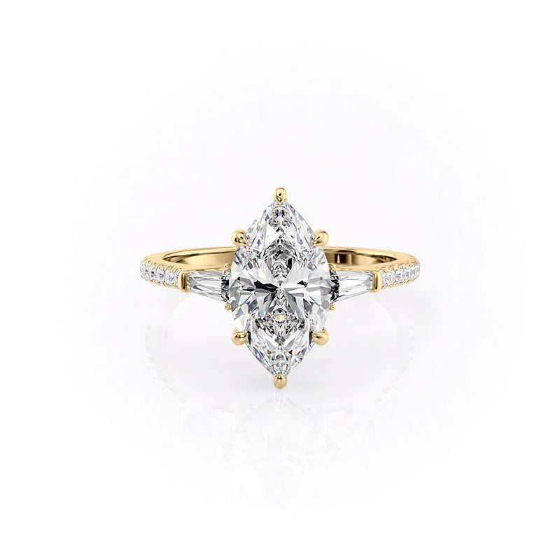 2 CT Marquise Lab Grown Three Stone Pave Engagement Ring