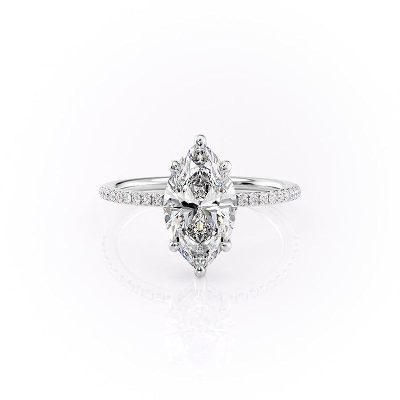 2 CT Marquise Lab Grown Pave Hidden Halo Engagement Ring