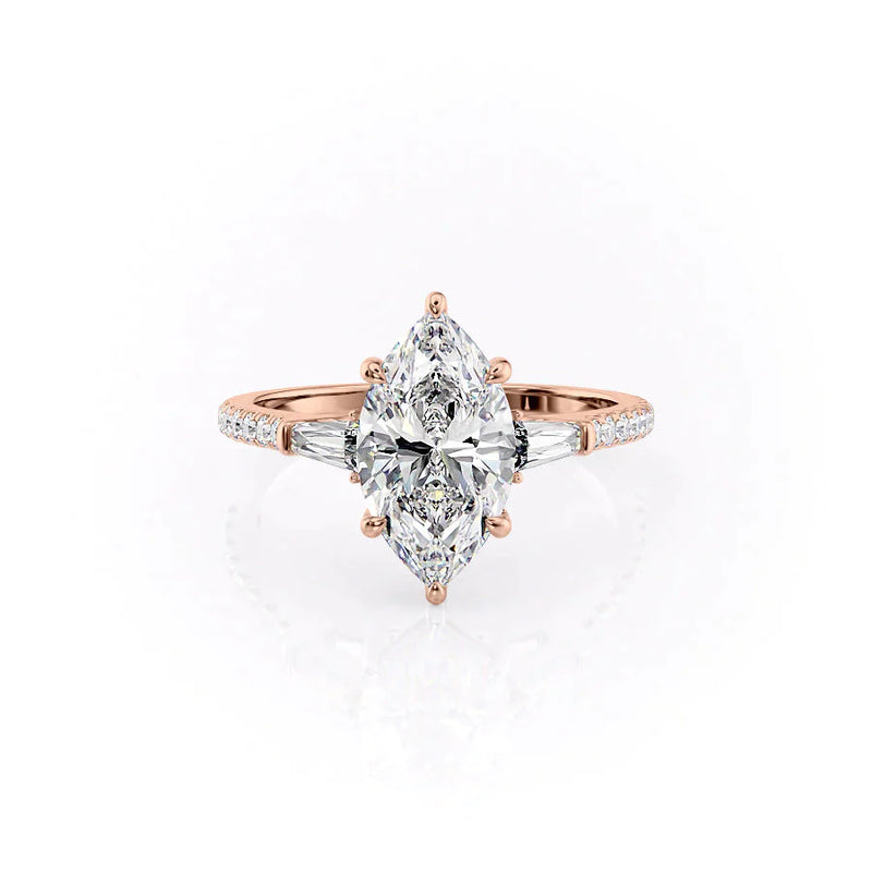2 CT Marquise Lab Grown Three Stone Pave Engagement Ring