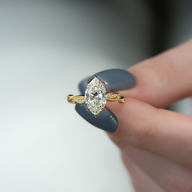 2 CT Marquise Lab Grown Leaf Style Engagement Ring