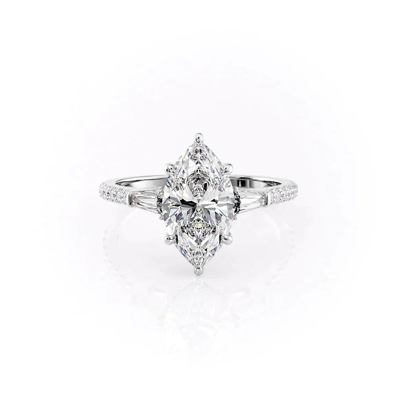 2 CT Marquise Lab Grown Three Stone Pave Engagement Ring