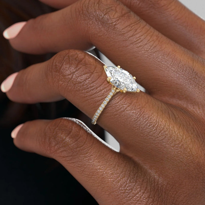 3 CT Marquise Cut Moissanite Pave Engagement Ring