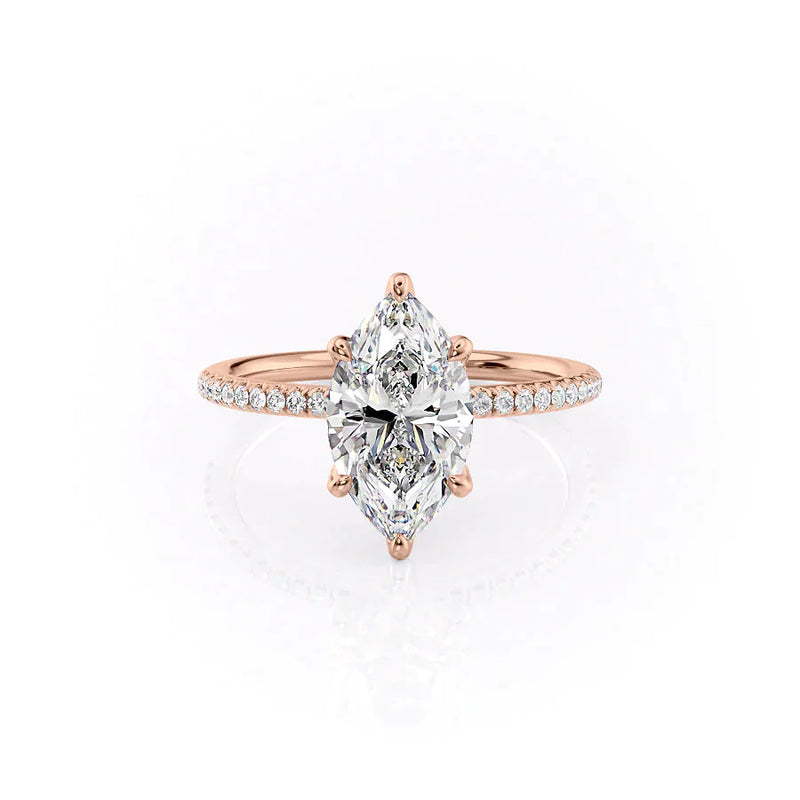 Marquise Pave Engagement Ring Lab Grown Diamond Promise Ring for Women