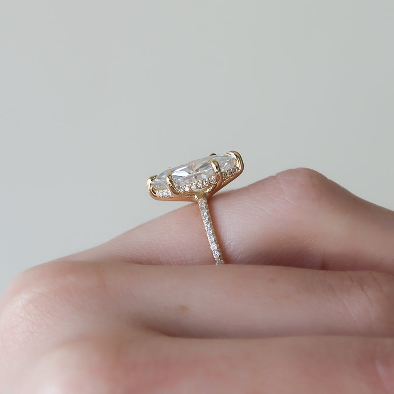 2 CT Marquise Lab Grown Pave Hidden Halo Engagement Ring