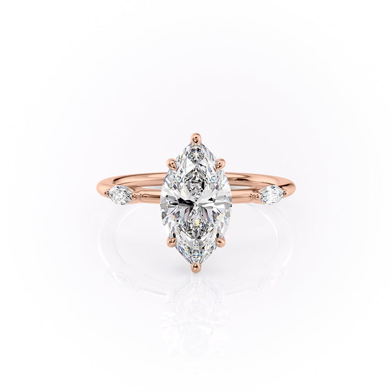 2.5 CT Marquise Moissanite Distance Pave Hidden Halo Engagement Ring