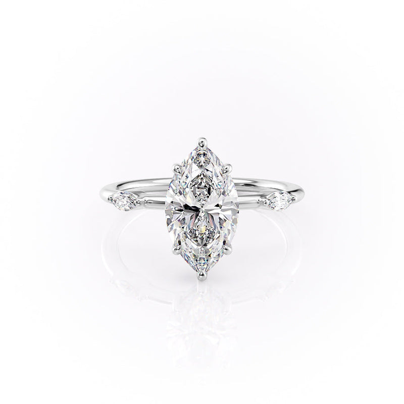 2.5 CT Marquise Moissanite Distance Pave Hidden Halo Engagement Ring