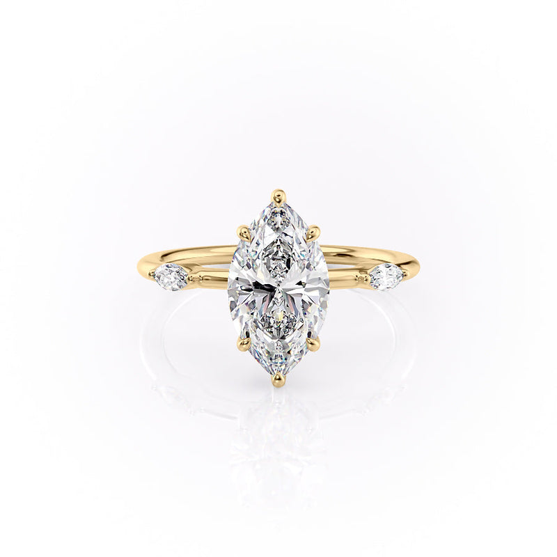 2.5 CT Marquise Moissanite Distance Pave Hidden Halo Engagement Ring