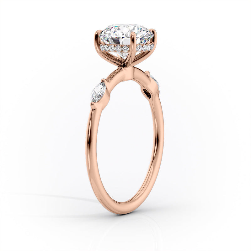 2.5 CT Marquise Moissanite Distance Pave Hidden Halo Engagement Ring