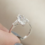 Load and play video in Gallery viewer, 3 CT Marquise Cut Three Stone Solitaire Ring Moissanite Engagement Ring