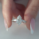 Load and play video in Gallery viewer, 2 CT Marquise Lab Grown Three Stone Pave Engagement Ring