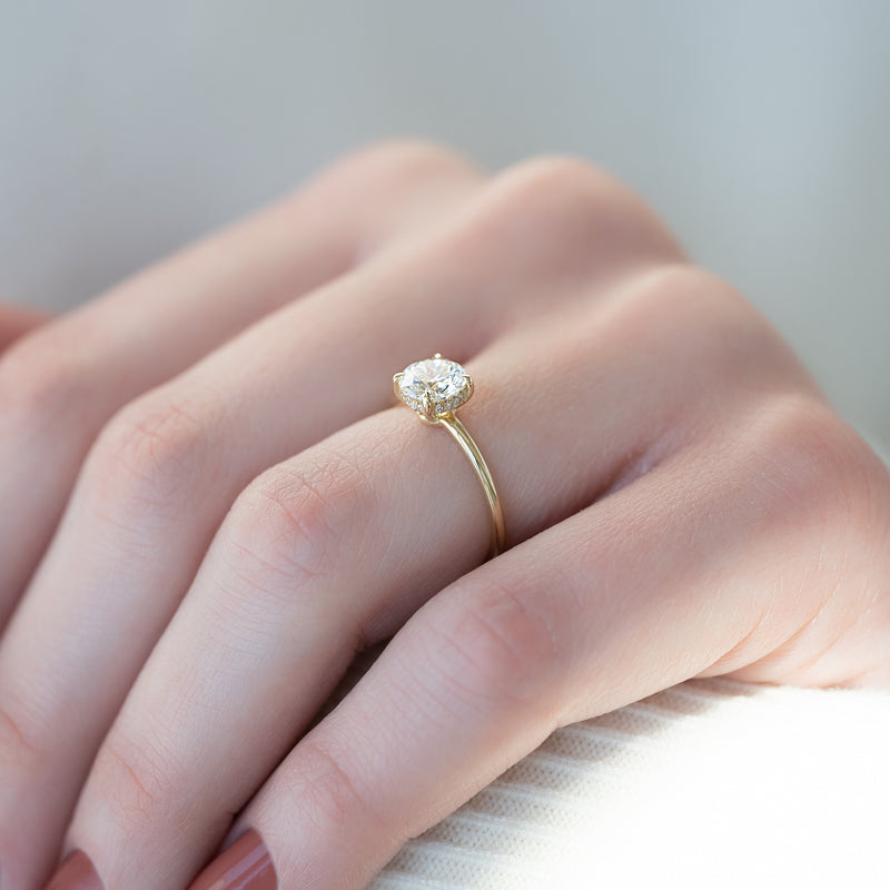 2 CT Round Cut Hidden Halo Moissanite Diamond Ring With Matching Wedding Band