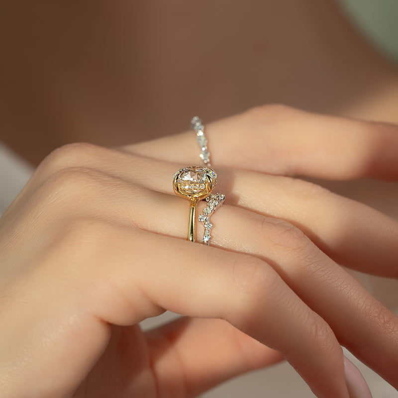 Classic 2 CT Round Cut Moissanite Engagement Ring Set With Hidden Halo