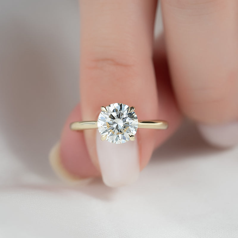 2 CT Round Cut Classic Solitaire Hidden Halo Moissanite Diamond Ring